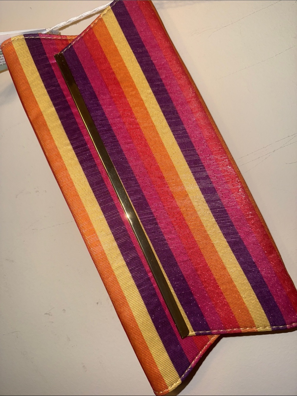 Striped Pink & Orange Chain-Handle Shoulder Clutch